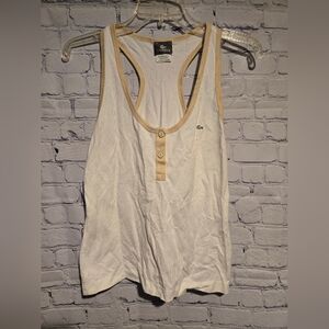 AUTH LACOSTE Women Size 40 Cream Beige Racetrack Tennis Golf Top